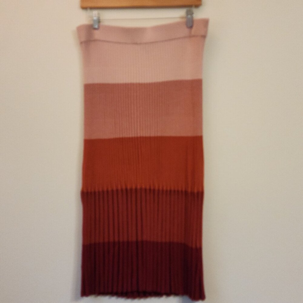 Banana Republic Ombré Pleated Sweater Midi Skirt Pink Women L Classic Casual Fun - Picture 2 of 12